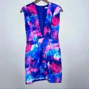 Rare London Deep V Pink and Blue Mini Dress Size 6